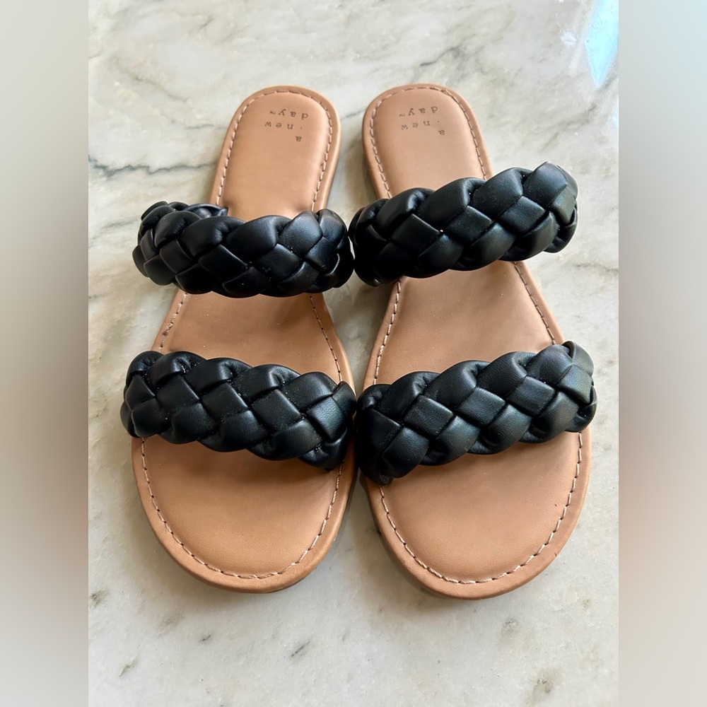 Black Braided Leather Sandals, A New Day- size 6.5